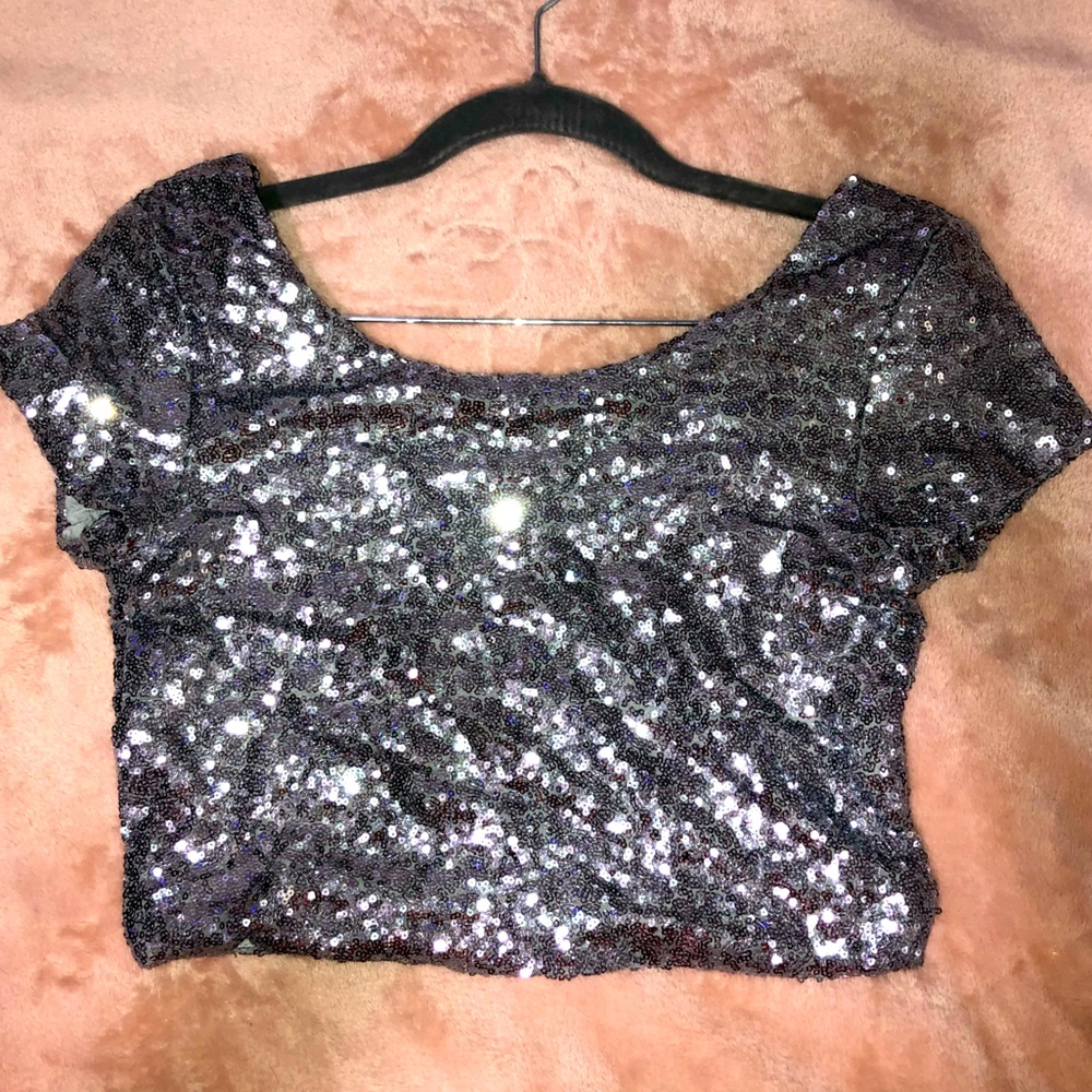 Silver sequined crop top